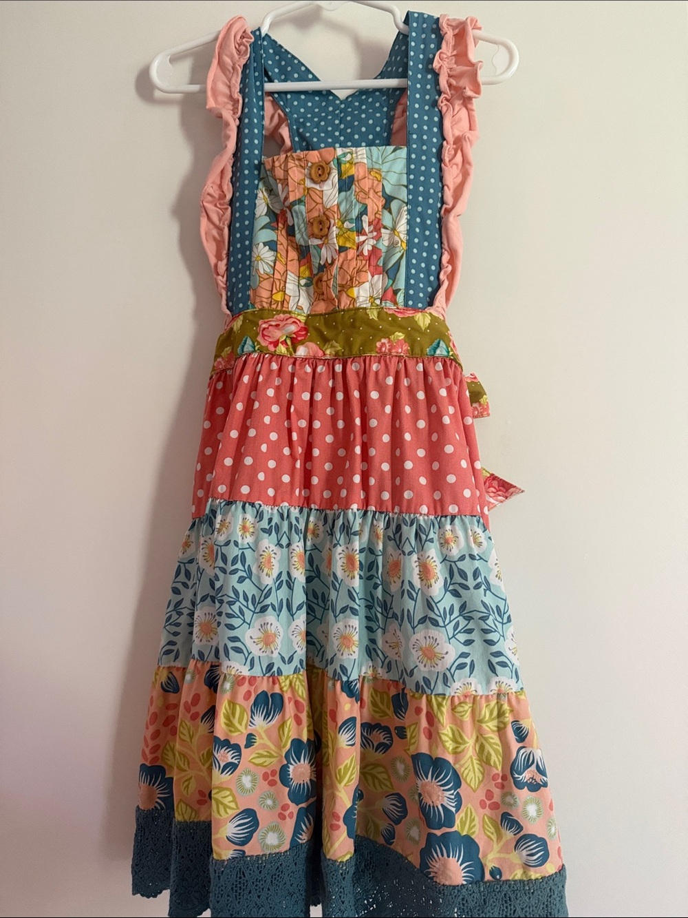 Wildflowers Coral, Teal, Blue & Green Patchwork Ruffle Sundress